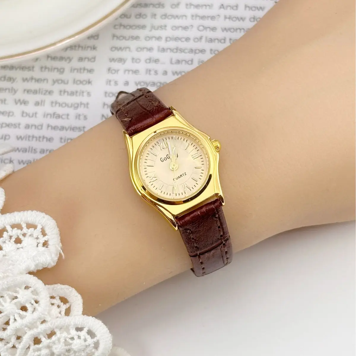 Women's Black Leather Strap Quartz Watch with Silver Case - Image 8