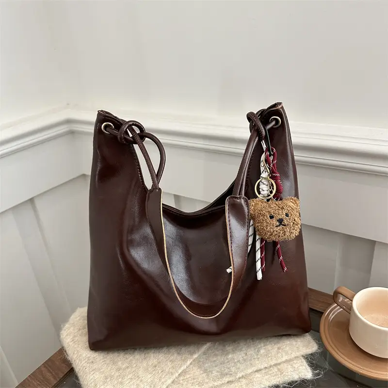 Retro Brown Large Capacity Shoulder Tote Bag - Image 9