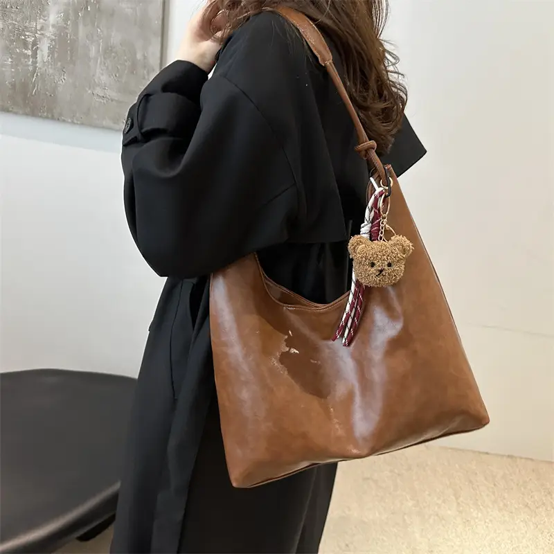 Retro Brown Large Capacity Shoulder Tote Bag - Image 12