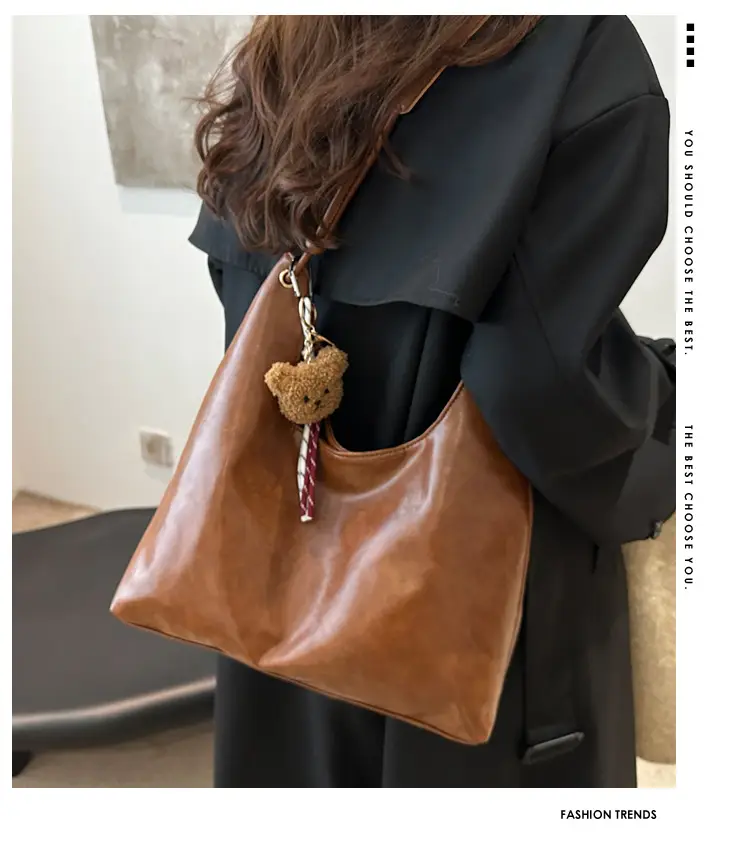 Retro Brown Large Capacity Shoulder Tote Bag — feature 1