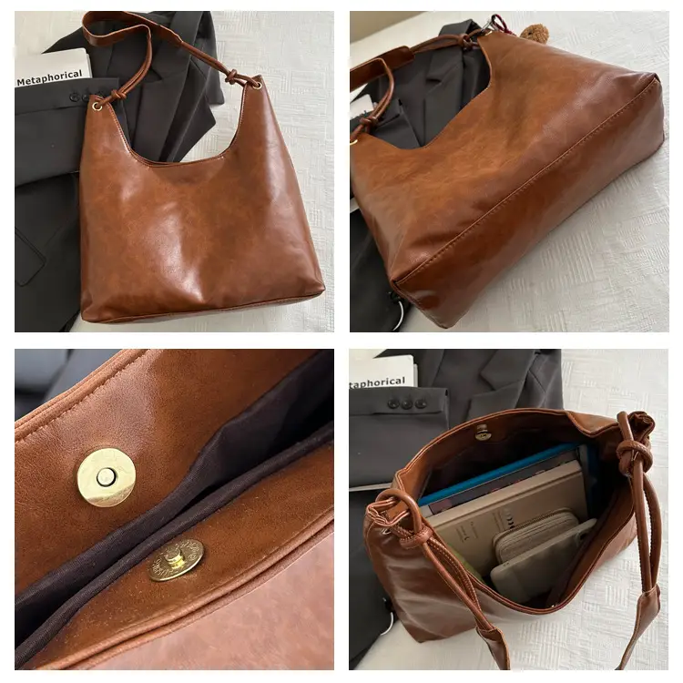 Retro Brown Large Capacity Shoulder Tote Bag — feature 8