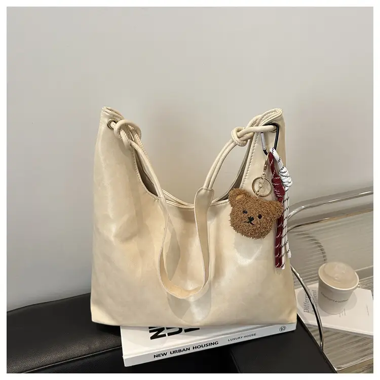 Retro Brown Large Capacity Shoulder Tote Bag - Image 2