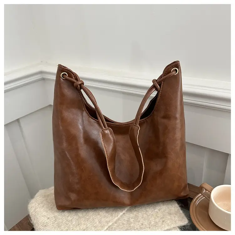 Retro Brown Large Capacity Shoulder Tote Bag - Image 8