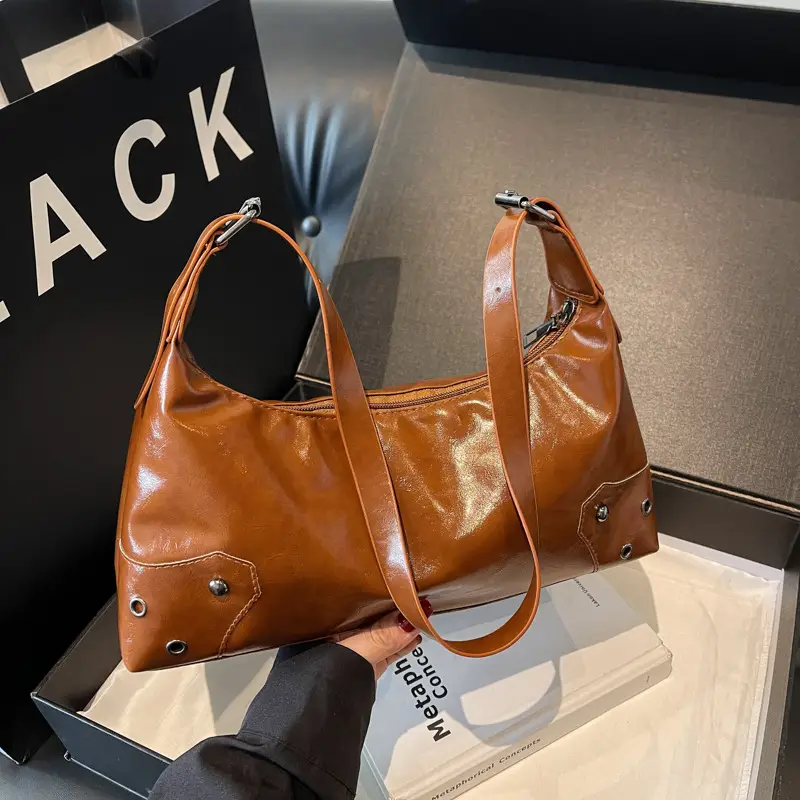 Women's Underarm Bag Oil Wax Leather Niche Design - Image 6
