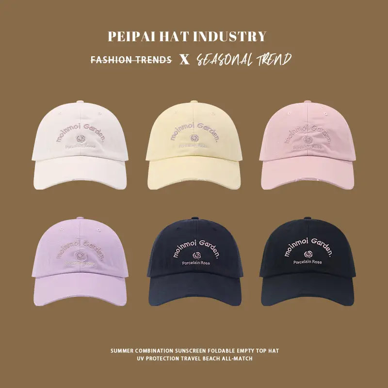 Women Pink Embroidered Baseball Cap with Buckle