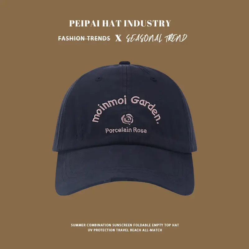 Women Pink Embroidered Baseball Cap with Buckle