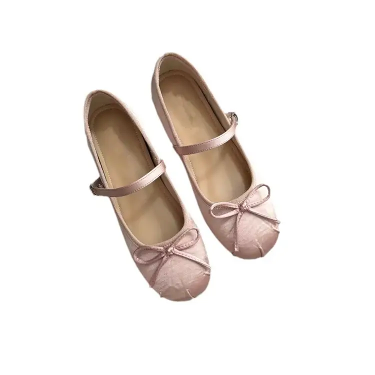 Korean Style Small Invisible Height-increasing Ballet Shoes Women's 2025 New Arrival Bow Shallow Mouth Satin Outer Wear Single-layer Shoes for Women - Image 7