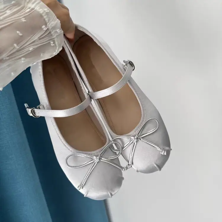 Korean Style Small Invisible Height-increasing Ballet Shoes Women's 2025 New Arrival Bow Shallow Mouth Satin Outer Wear Single-layer Shoes for Women — feature 8