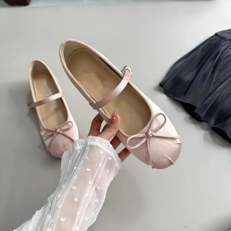 Korean Style Small Invisible Height-increasing Ballet Shoes Women's 2025 New Arrival Bow Shallow Mouth Satin Outer Wear Single-layer Shoes for Women — feature 9