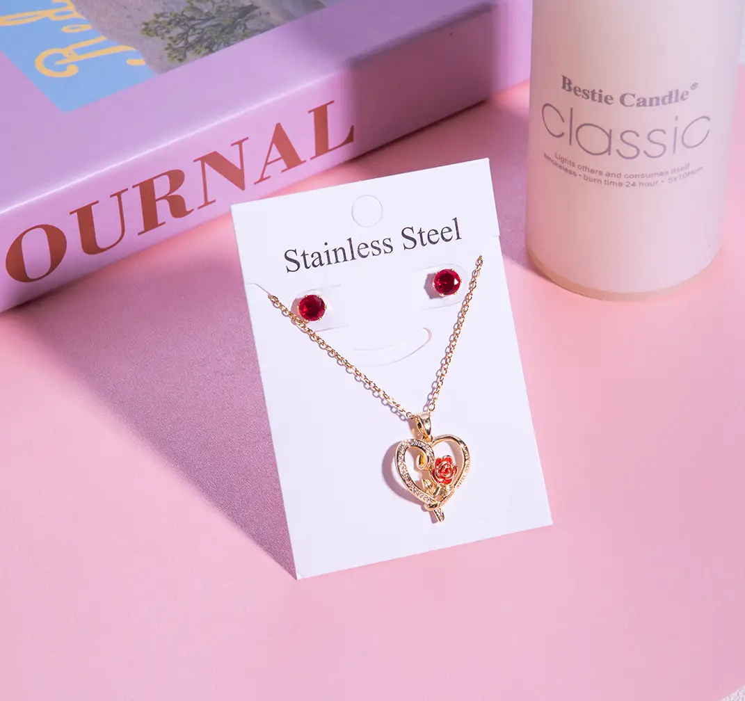 Japanese Korean Style Strawberry Cherry Necklace Earrings Set 304 Stainless Steel - Image 11