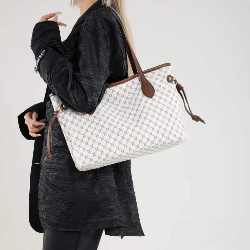 Cross-border Retro Printed Tote Bag Brown Leather Handle - Image 5
