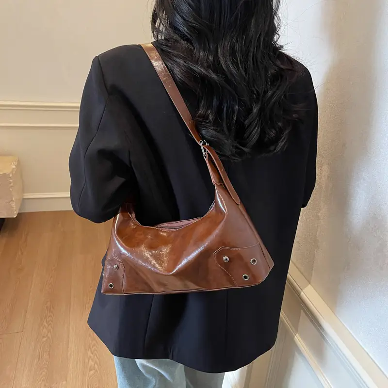 Vintage Maillard Shoulder Bag Women's Large Capacity Leather - Image 7