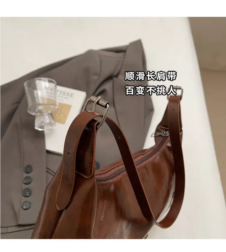 Vintage Maillard Shoulder Bag Women's Large Capacity Leather — feature 3