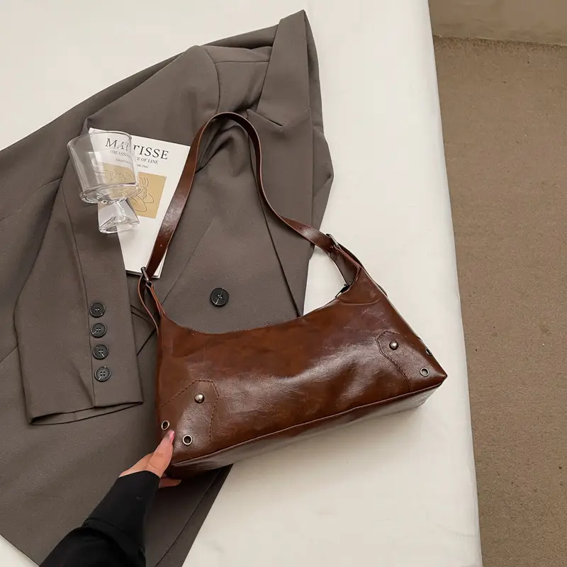 Vintage Maillard Shoulder Bag Women's Large Capacity Leather - Image 3