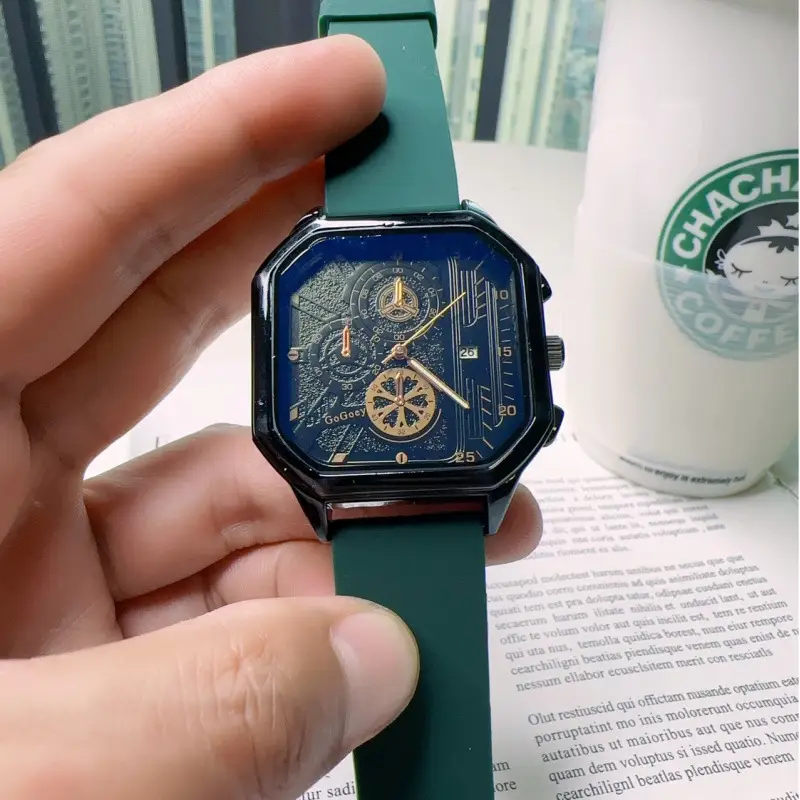 Men's Luxury Skeleton Watch with Blue Dial & Silicone Band - Image 8