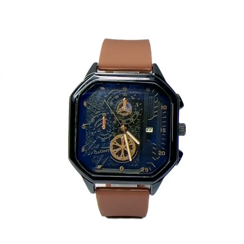 Men's Luxury Skeleton Watch with Blue Dial & Silicone Band - Image 10