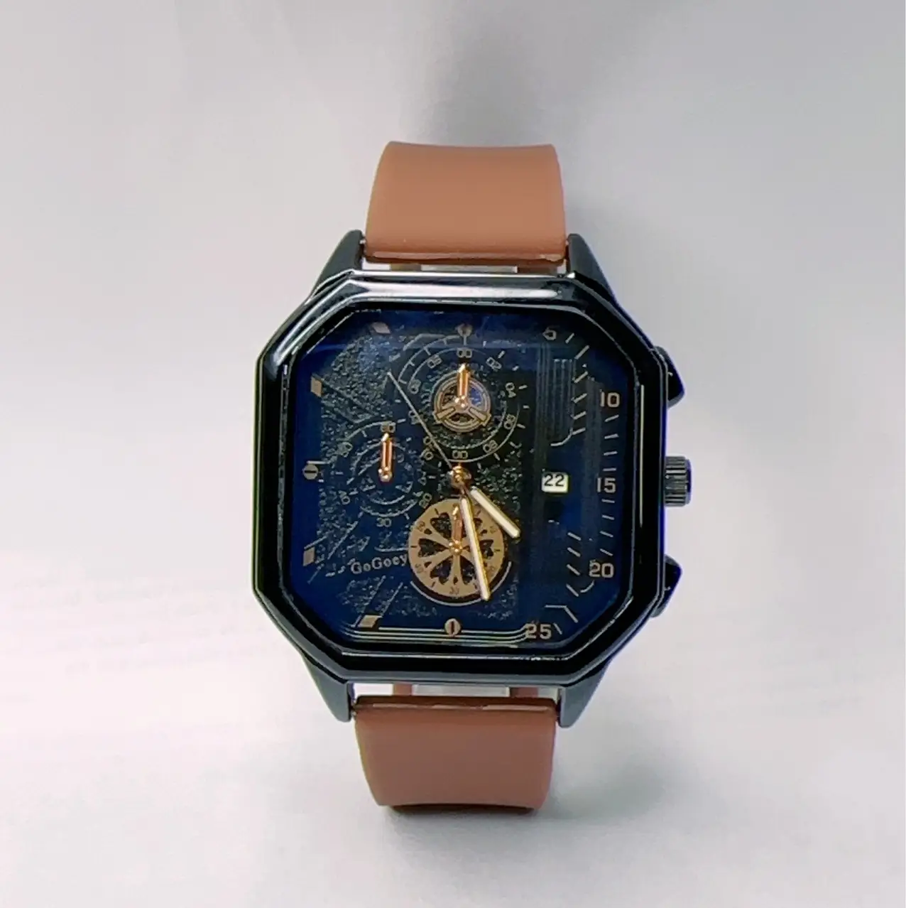Men's Luxury Skeleton Watch with Blue Dial & Silicone Band — feature 6