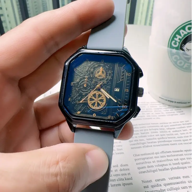 Men's Luxury Skeleton Watch with Blue Dial & Silicone Band - Image 3
