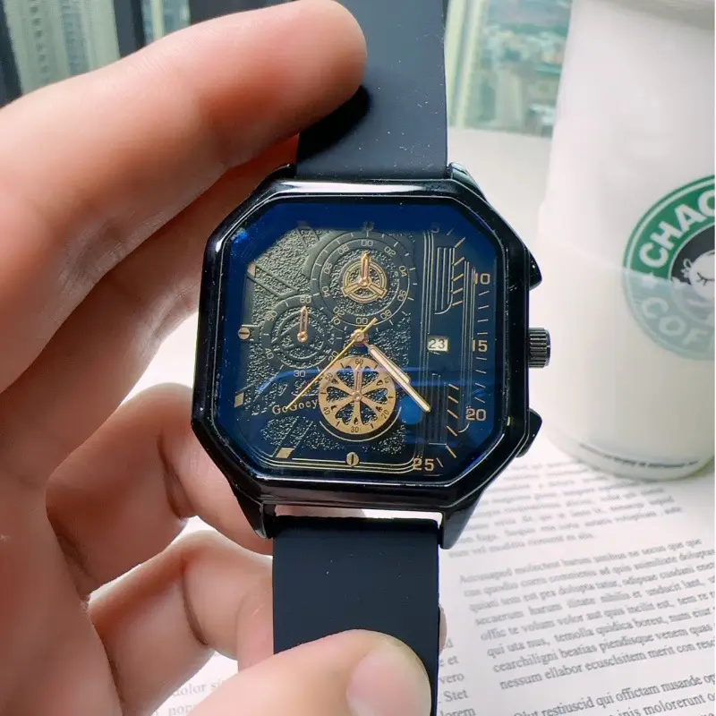 Men's Luxury Skeleton Watch with Blue Dial & Silicone Band - Image 4