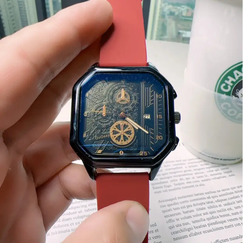 Men's Luxury Skeleton Watch with Blue Dial & Silicone Band - Image 5