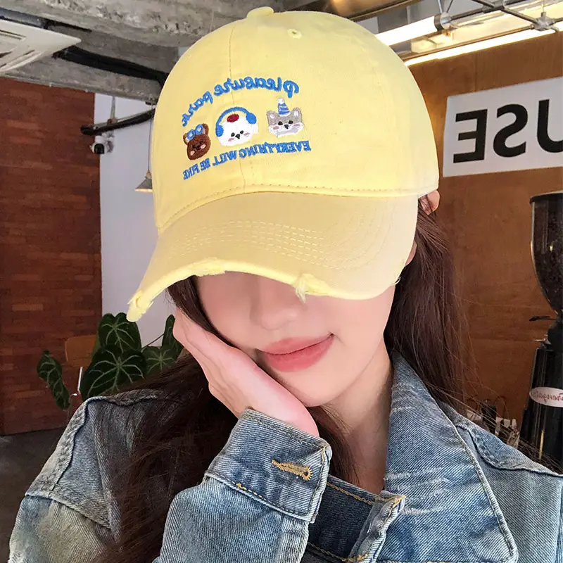 2025 Korean Style Cartoon Cap for Women White
