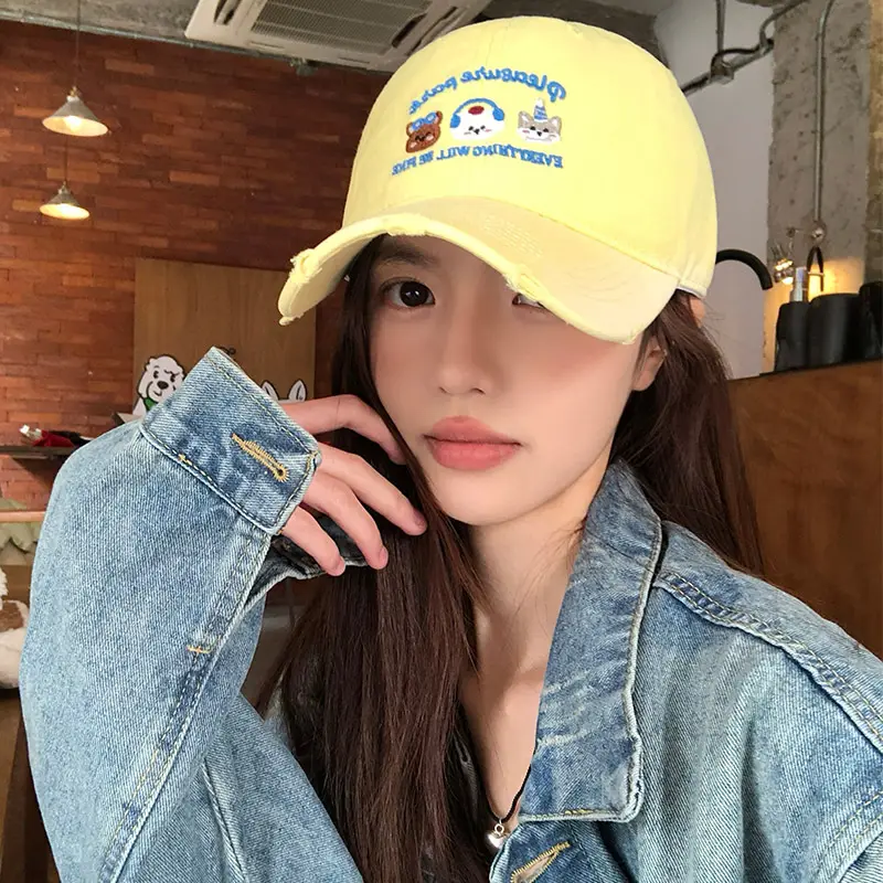 2025 Korean Style Cartoon Cap for Women White
