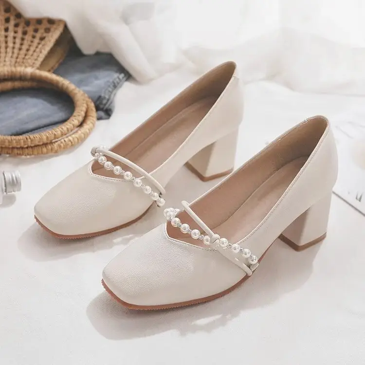 High-End Elegant High-Heeled Shoes for Women 2025 New Style Mary Jane Shoes Internet Celebrity Small Leather Shoes Thick Heel Flats with Skirt — feature 1