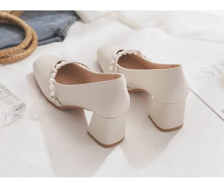 High-End Elegant High-Heeled Shoes for Women 2025 New Style Mary Jane Shoes Internet Celebrity Small Leather Shoes Thick Heel Flats with Skirt — feature 12
