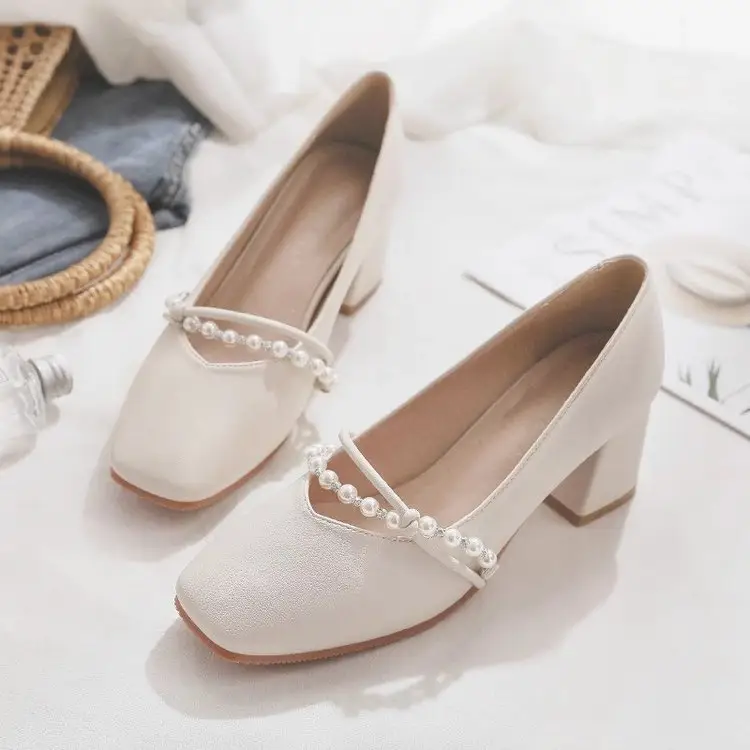 High-End Elegant High-Heeled Shoes for Women 2025 New Style Mary Jane Shoes Internet Celebrity Small Leather Shoes Thick Heel Flats with Skirt — feature 13