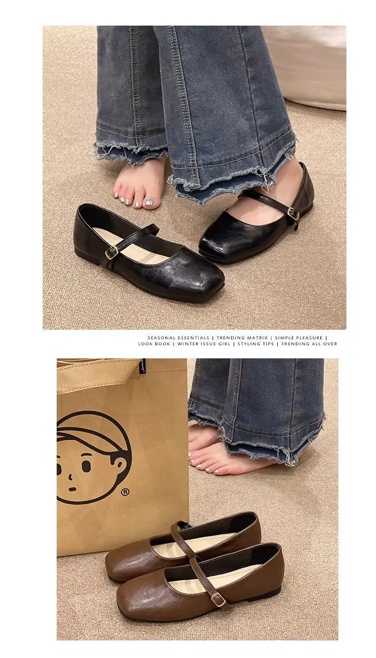 Mary Jane Women's Shoes 2025 Spring New Arrival Skirt French Low-Heeled Leather Shoes Flat Shoes Gentle Evening Shoes — feature 2