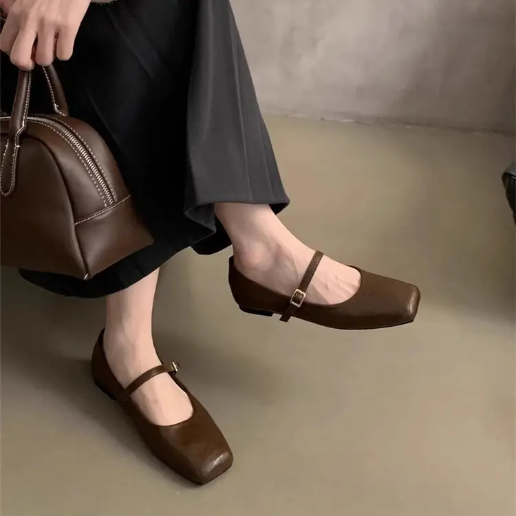 Mary Jane Women's Shoes 2025 Spring New Arrival Skirt French Low-Heeled Leather Shoes Flat Shoes Gentle Evening Shoes — feature 3