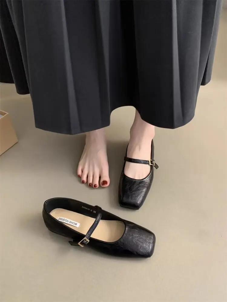 Mary Jane Women's Shoes 2025 Spring New Arrival Skirt French Low-Heeled Leather Shoes Flat Shoes Gentle Evening Shoes — feature 6