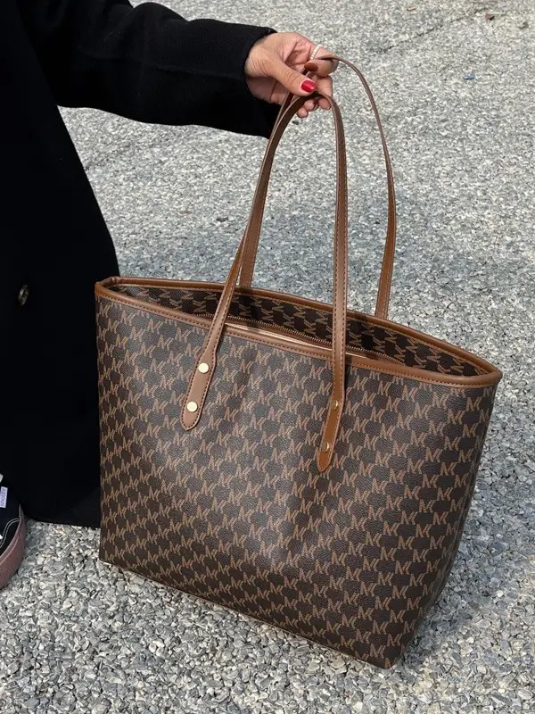 High-End Printed Leather Tote Bag Brown Cross-Border New - Image 4