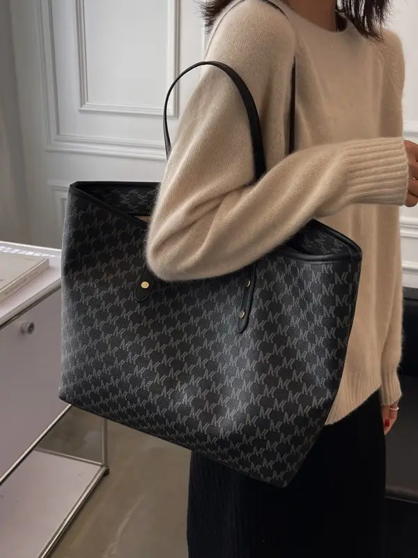 High-End Printed Leather Tote Bag Brown Cross-Border New - Image 5