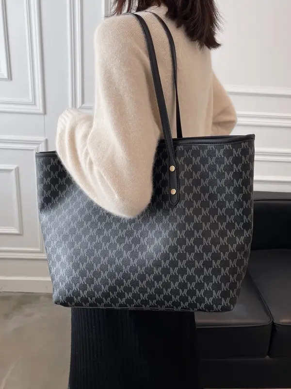 High-End Printed Leather Tote Bag Brown Cross-Border New - Image 7