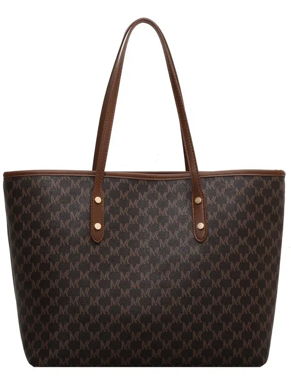 High-End Printed Leather Tote Bag Brown Cross-Border New - Image 8