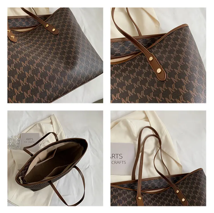 High-End Printed Leather Tote Bag Brown Cross-Border New — feature 9
