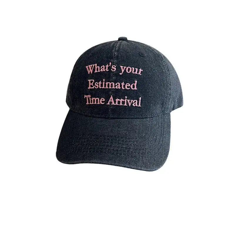 Women Denim Baseball Cap with "What's Your Time Arrival" Embroidery - Image 8