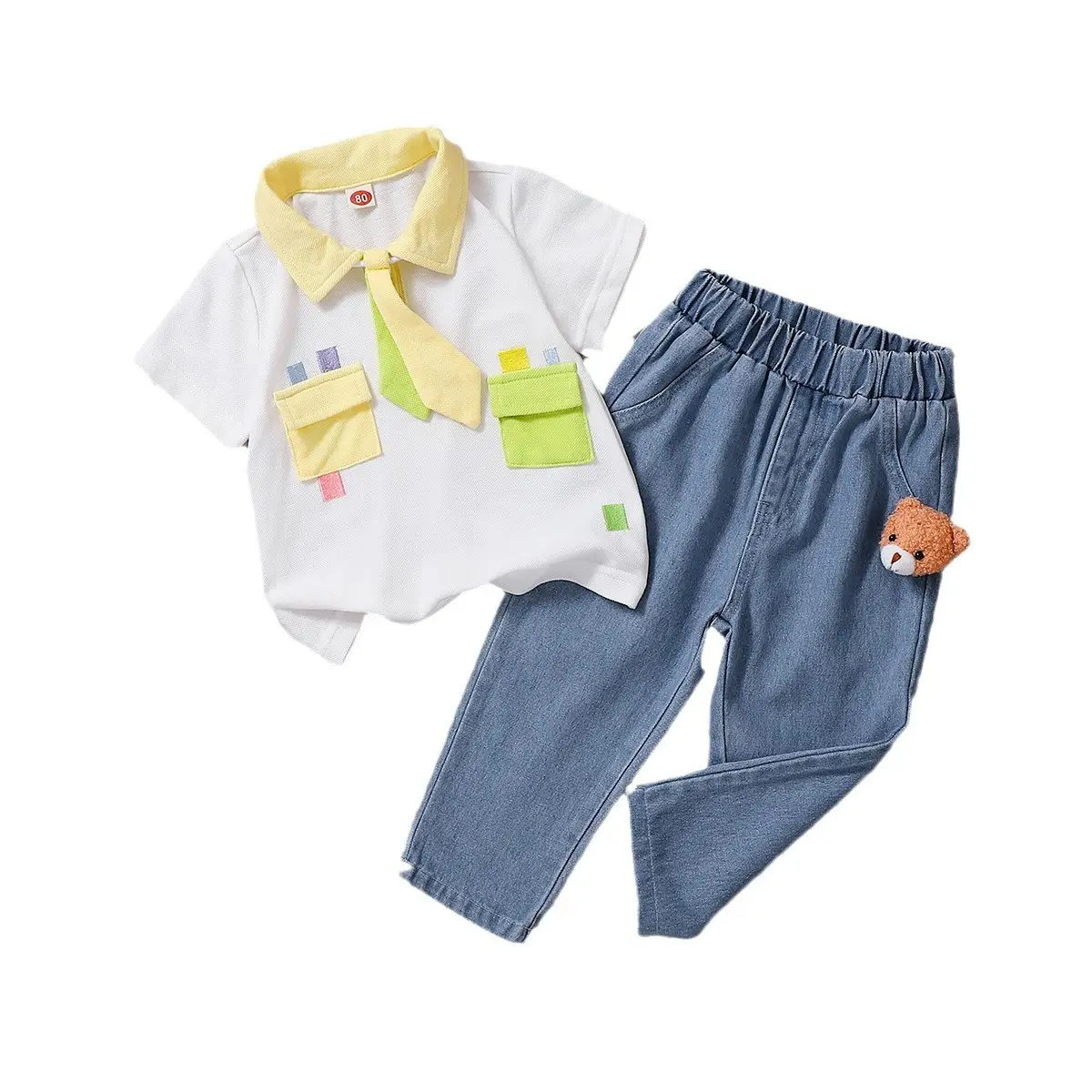Baby Cotton T-Shirt & Pants Set with Pocket & Cartoon Design - Image 6
