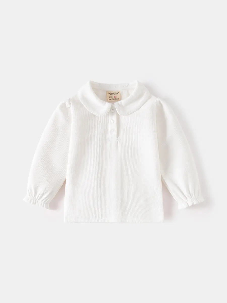 Boys' Pure White Long Sleeve Polo Shirt for School - Image 4