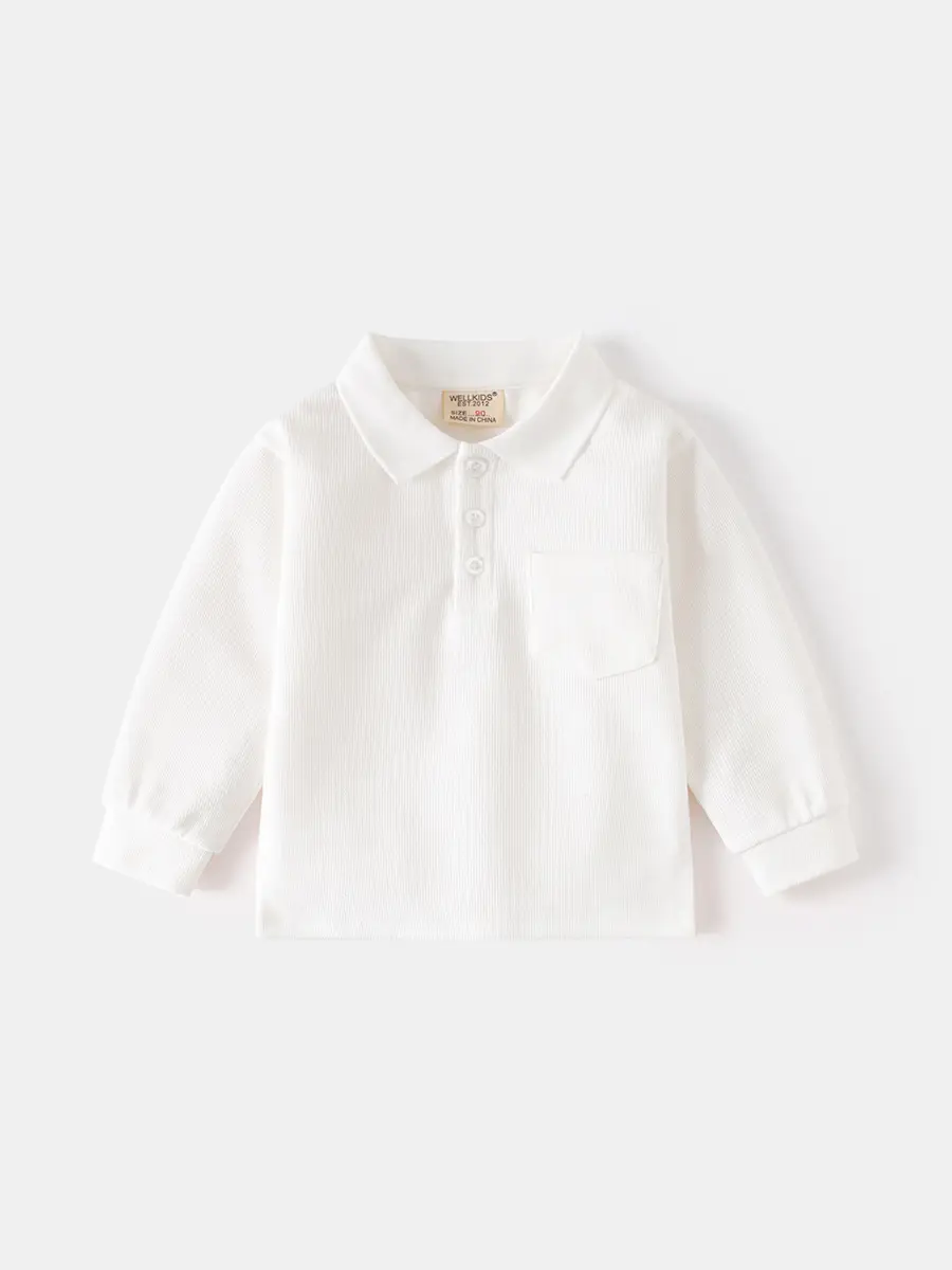 Boys' Pure White Long Sleeve Polo Shirt for School - Image 5