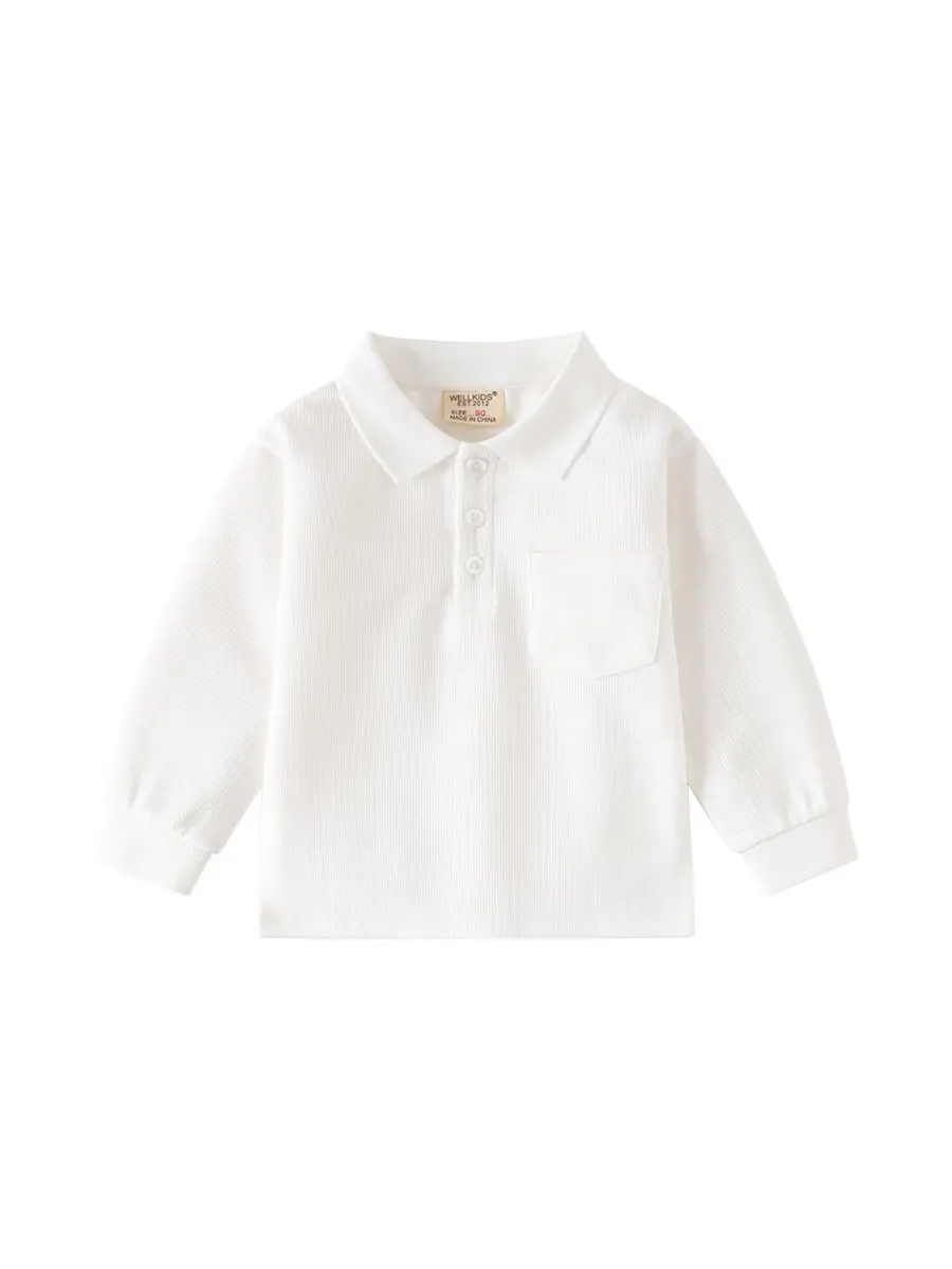 Boys' Pure White Long Sleeve Polo Shirt for School - Image 7