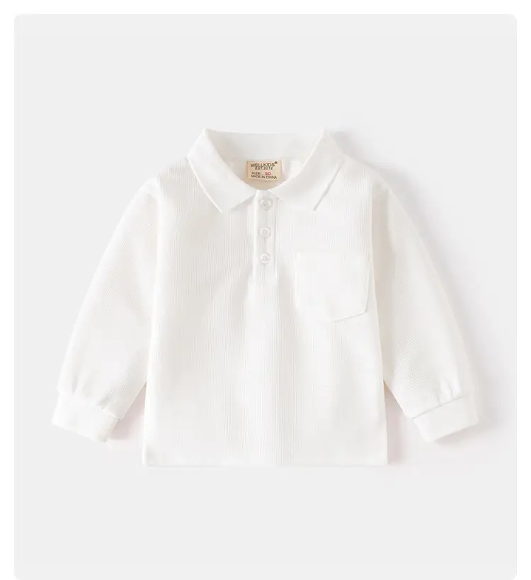Boys' Pure White Long Sleeve Polo Shirt for School — feature 1