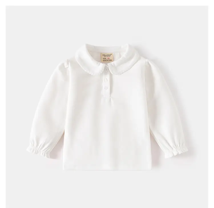Boys' Pure White Long Sleeve Polo Shirt for School — feature 10