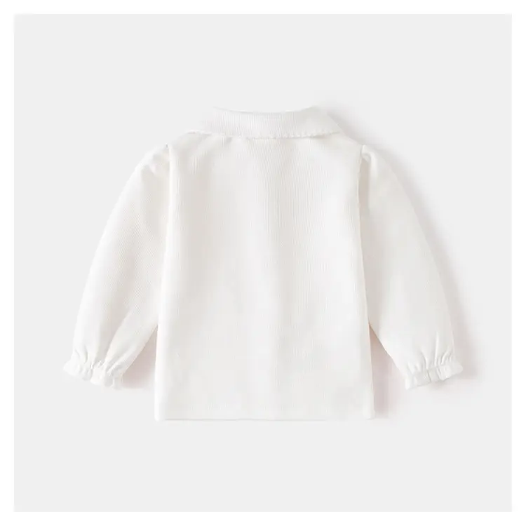 Boys' Pure White Long Sleeve Polo Shirt for School — feature 11