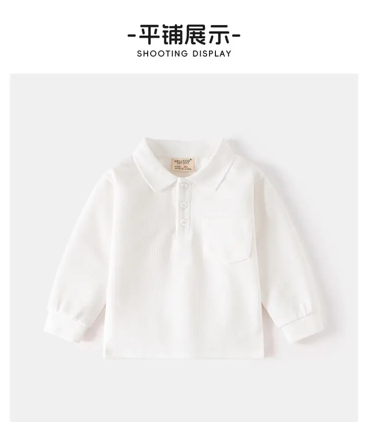 Boys' Pure White Long Sleeve Polo Shirt for School — feature 8