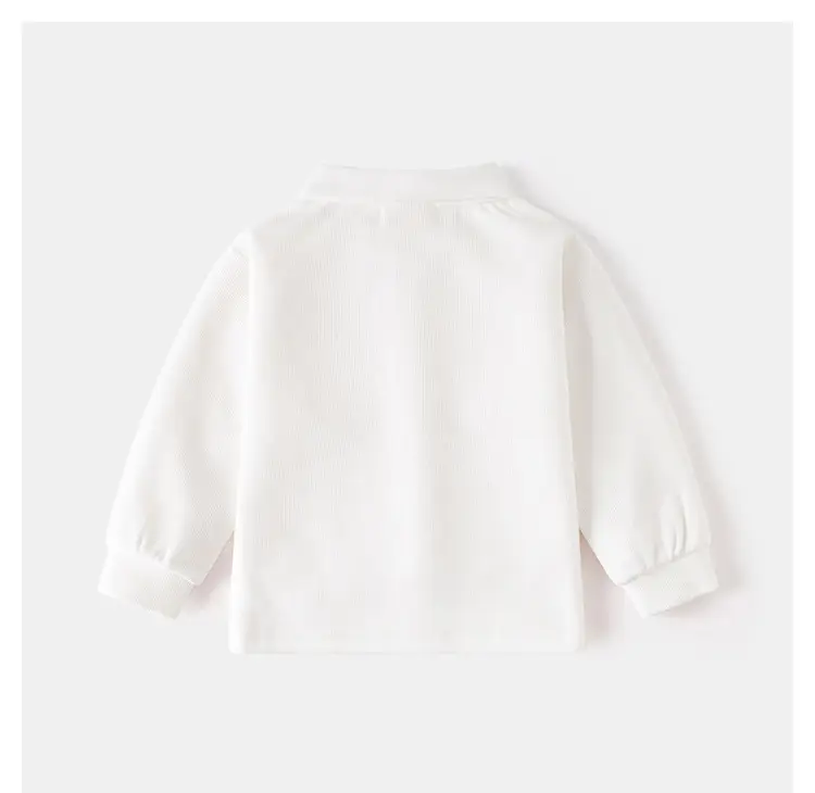 Boys' Pure White Long Sleeve Polo Shirt for School — feature 9