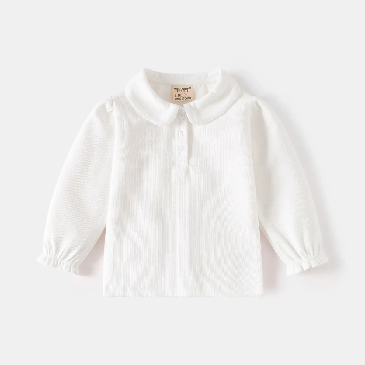 Boys' Pure White Long Sleeve Polo Shirt for School - Image 2