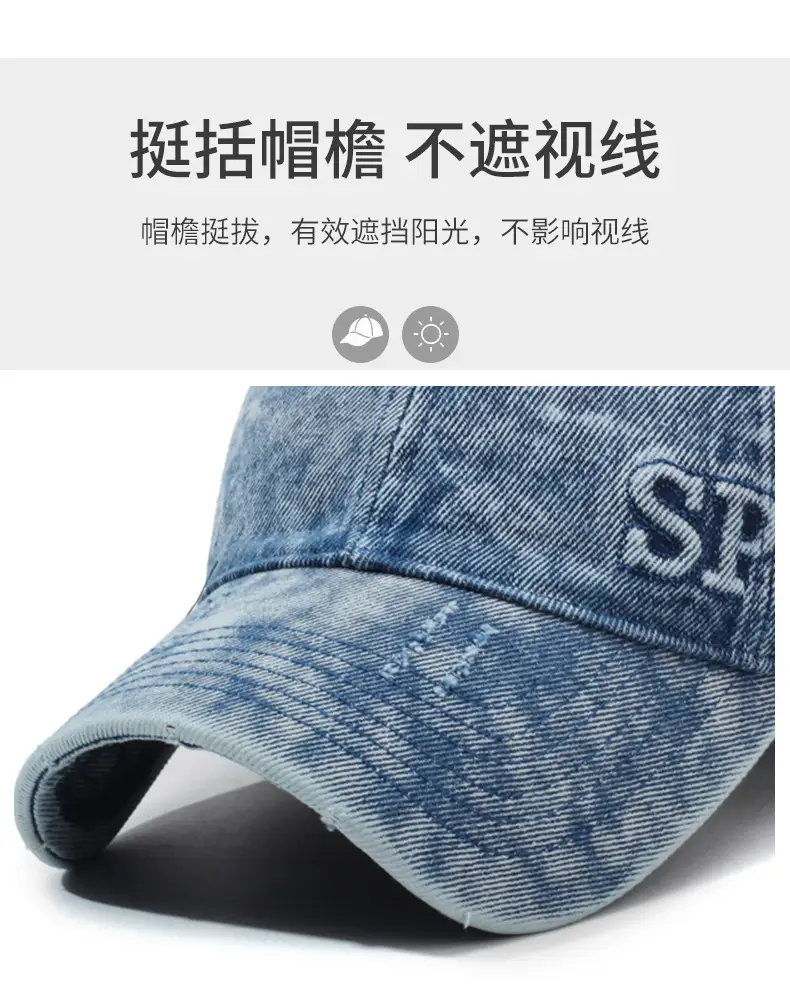 Washed Denim Letter Embroidered Baseball Cap — feature 2
