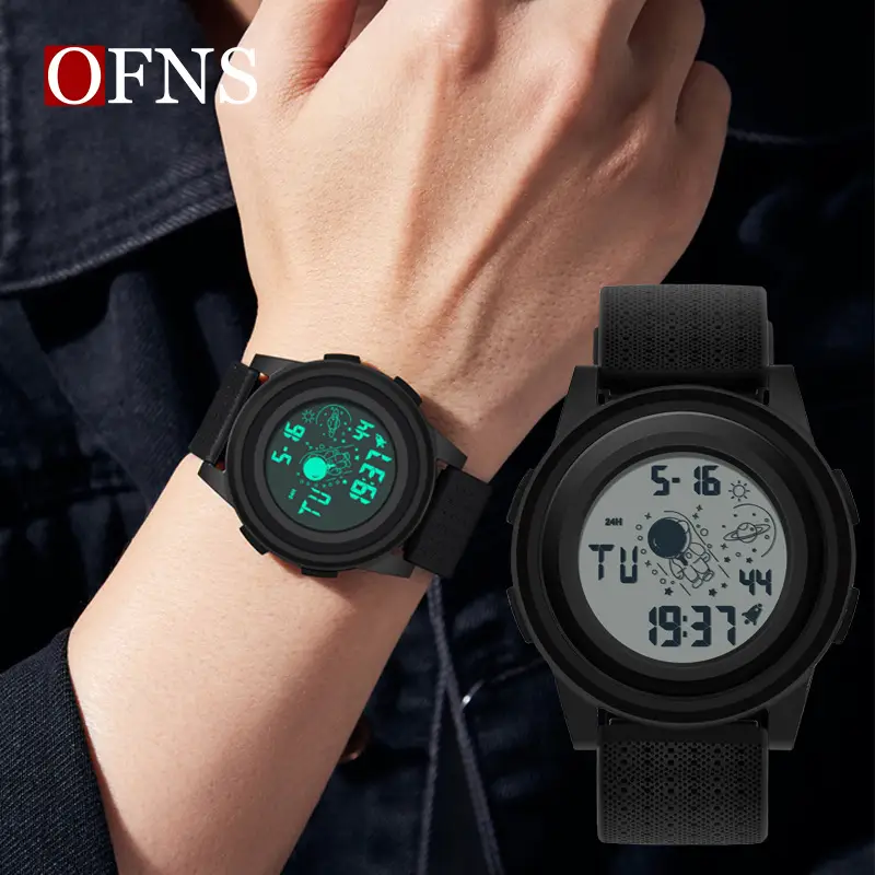 OFNS Black Crossbody Electronic Watch with Chronograph Display - Image 4